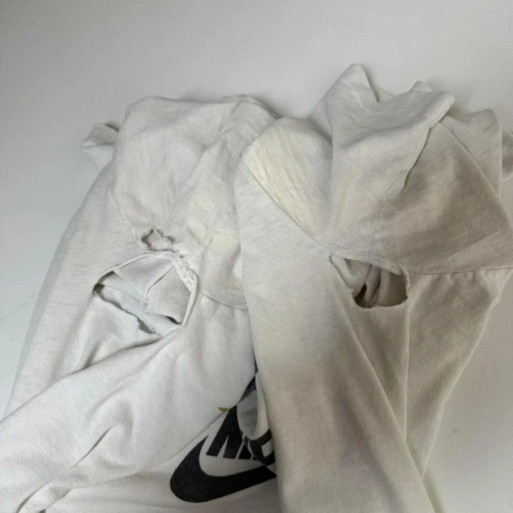 Vintage 90s USA Nike Trashed White Single Stitch T‎ Shirt size Large